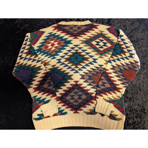 417 By Van Heusen Hand Knit Sz Large Unisex Heavy Knit Sweater Geometric Fall - Picture 3 of 4